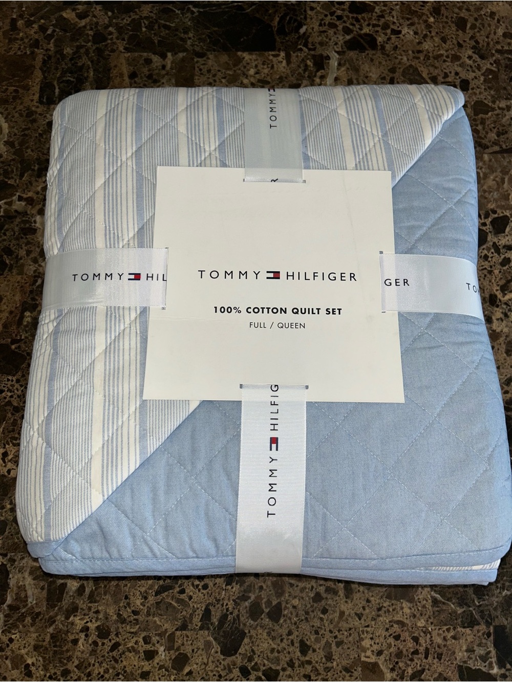 Tommy Hilfiger Light Blue & White 100% Cotton Quilt 3-piece set